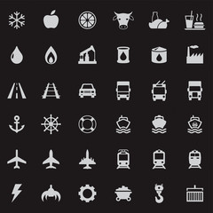 Set vector web icons, transport, petroleum, auto, travel, sea, aviation and industrial icons, vector icons for your design project or presentation, white icons