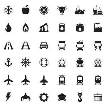 Set vector web icons, transport, petroleum, auto, travel, sea, aviation and industrial icons, vector icons for your design project or presentation, black icons