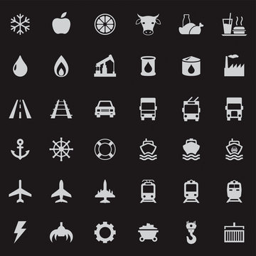 Set vector web icons, transport, petroleum, auto, travel, sea, aviation and industrial icons, vector icons for your design project or presentation, white icons