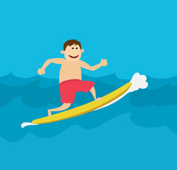 surfer with surfboard on ocean wave cartoon character  