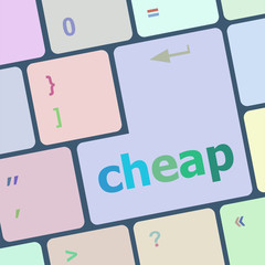 cheap word on keyboard key, notebook computer button vector illustration