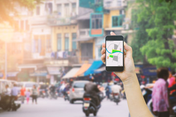 Navigation concept.map on smart phone.