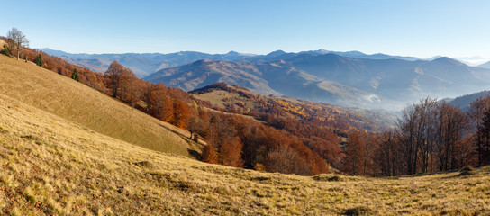 Golden autumn mountain panorama.