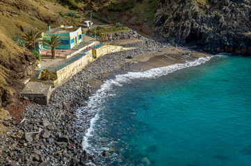 Fototapeta premium Black sand beach Prainha. Madeira island.
