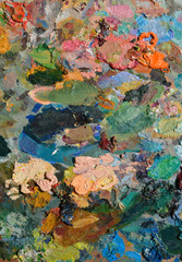 Naklejka na ściany i meble Oil paint remained on the palette after painting 