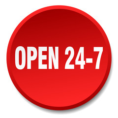 open 24 7 red round flat isolated push button