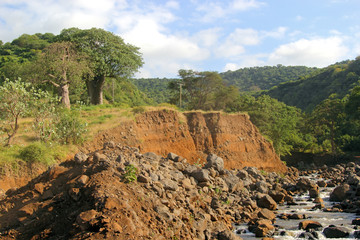 Rocky river in beautiful landscape of Tanzania