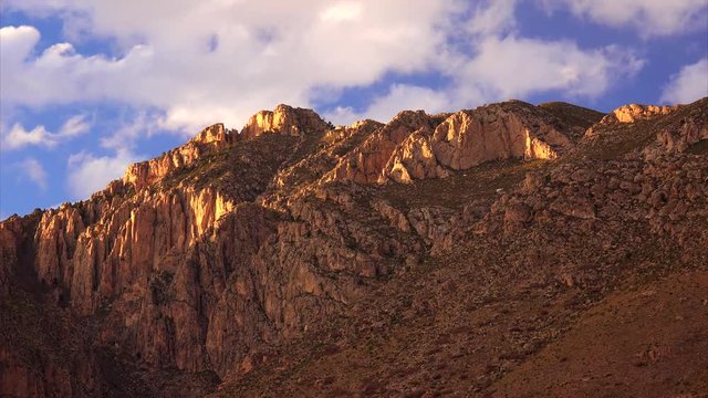 Clouds pass over the mountain peaks at Guadalupe Mountains National Park, timelapse