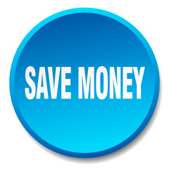 save money blue round flat isolated push button