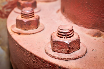Rusty red nut and bolt/ Selective focus and close up