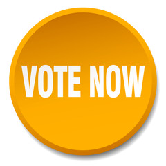 vote now orange round flat isolated push button