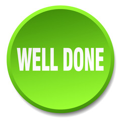 well done green round flat isolated push button