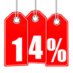Discount 14 percent off. 3D illustration.