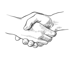 Hand drawn sketch illustration of a handshake - 107777961
