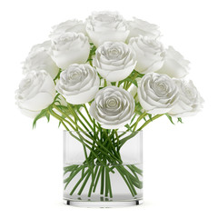 bouquet of roses in glass vase isolated on white background