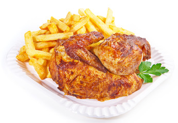 Halbes Hähnchen mit Pommes Frites