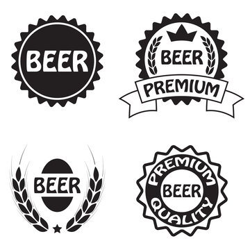 Beer labels set. Black beer emblems isolated on white background. Design elements for brewery, pub, menu. Vector illustration.