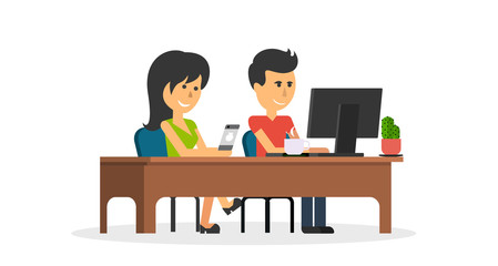 People Work in Office Design Flat