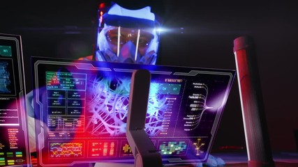 Futuristic researcher uses high end touch screen tablet to run some tests  on human or animal genome - Powered by Adobe