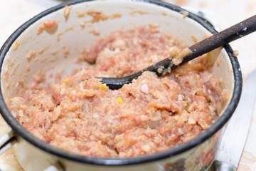 Mixture of minced meat prepared for burgers