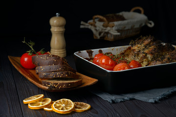 meat with vegetables cooked in the oven