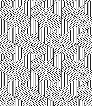 Vector seamless texture. Modern abstract background. Monochrome geometrical pattern with hexagons.