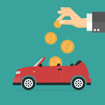 Save money for car asset property. Flat design business financial marketing concept cartoon illustration.
