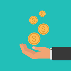 coins in hand. vector design