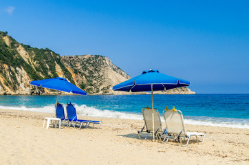Petani beach, Kefalonia island, Greece. View of Petani bay and beautiful beach, Kefalonia island,...