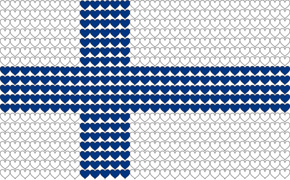 The flag of Finland in hearts.
