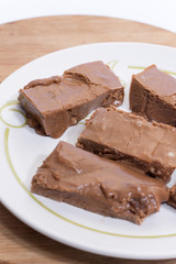 Homemade grandmothers chocolate on the white plate