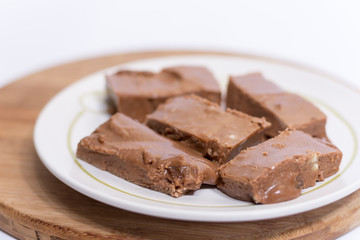 Homemade grandmothers chocolate on the white plate