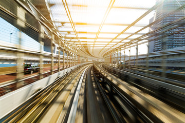 Motion blur of Japanese mono rail at day time