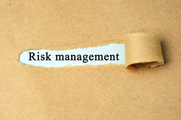 Torn paper with  "risk management" text.