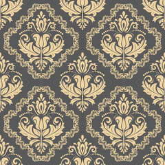 Damask seamless ornament. Traditional golden pattern. Classic oriental background