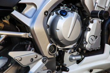 Close up of motorcycle engine,  background