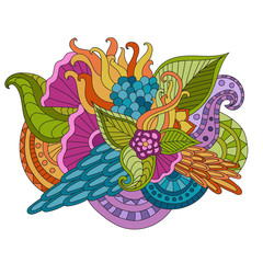 Hand drawn artistic ethnic ornamental patterned floral frame in doodle style.