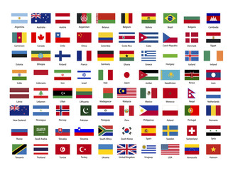 True proportions flags of world sovereign states on white