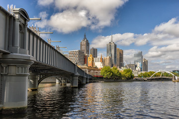 Looking towards Melbourne from Queens bridge on the Yarra River