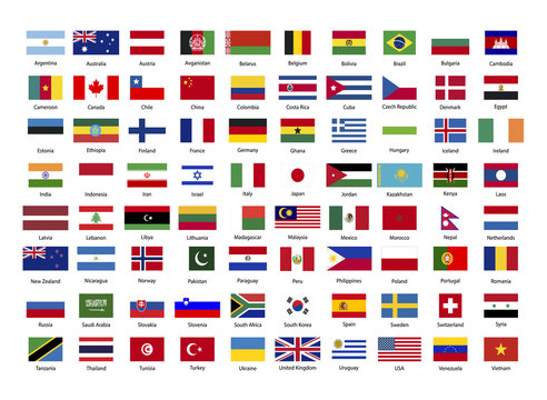 True proportions flags of world sovereign states on white