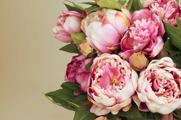 Fotobehang Pink Peonies bouquet  with copy space © Nancy Pauwels