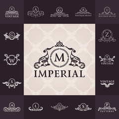 Luxury vintage logos set. Calligraphic emblems and elements