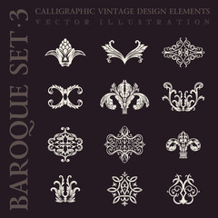 Baroque vintage elements. Vector calligraphic set. Design icons