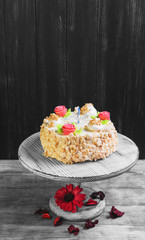 Cream biscuit cake with roses