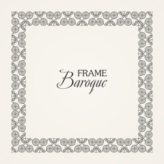 Vintage baroque floral frame. Vector black and white