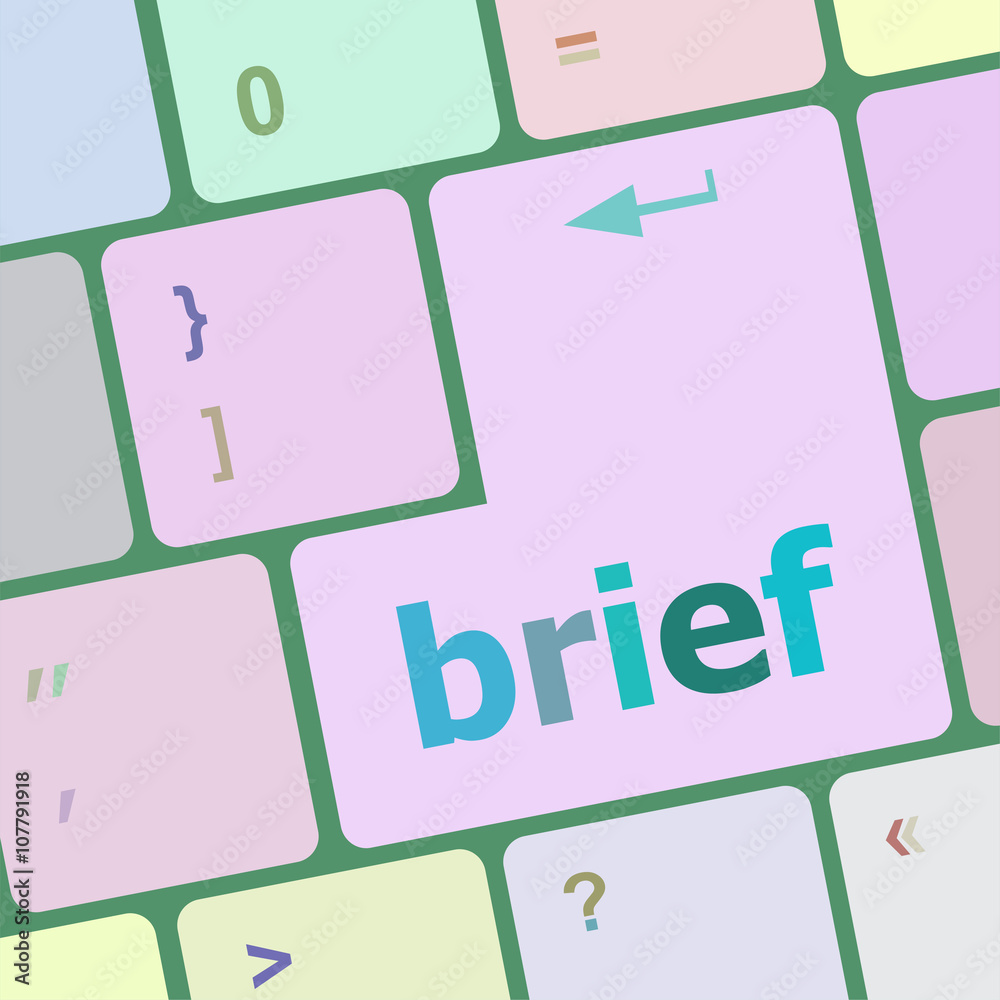 Poster brief text button on keyboard with soft focus vector illustration