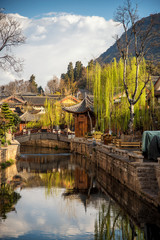 Scenic street , canal and buiding in the Old Town of Lijiang. Li