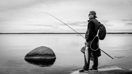 Zelfklevend Fotobehang Monochrome fishing scenery © Piotr Wawrzyniuk