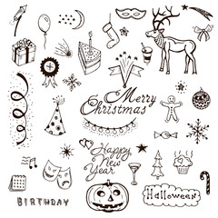 Vector Holidays doodle set