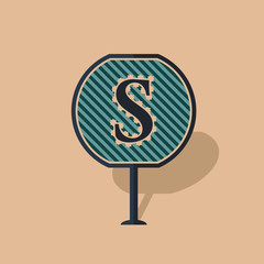 Road sign icon letter S. Flat design. Vector vintage